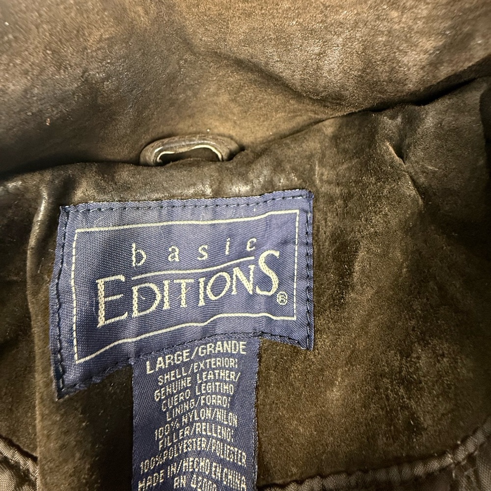 Men's Olive Green/Brown Suede Leather Jacket Quilted Nylon Interior - Picture 4 of 7